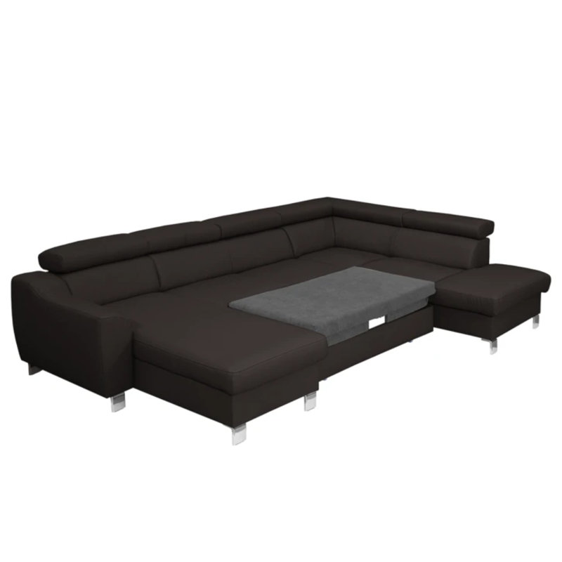 Avais Leather Large Corner Sofa in U-form, Dark Brown, Right Hand Facing, Yes