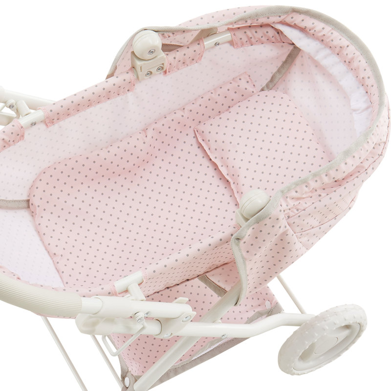 Pink and Gray Polka Dot Baby Doll Pram Stroller with Retractable Canopy