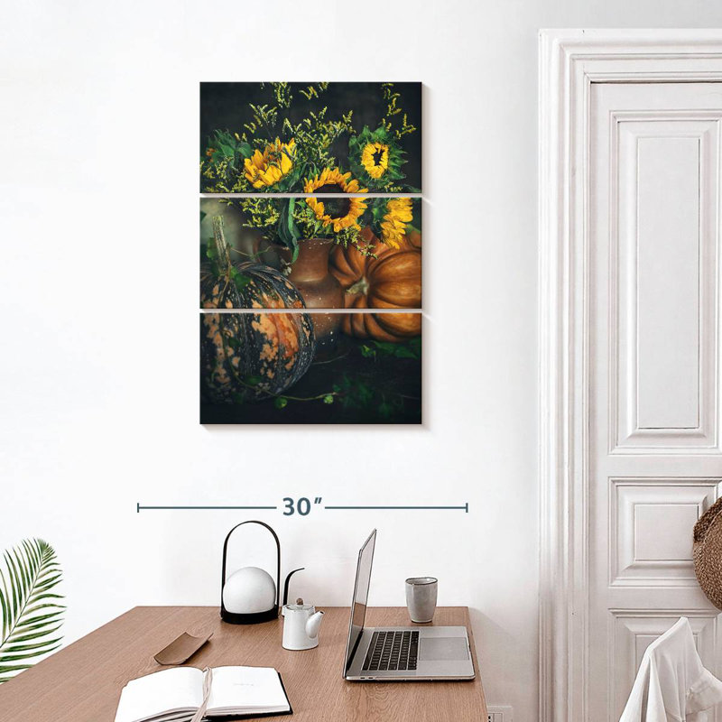 Harnek, citrouille et tournesols, H 32 po x l 20 po