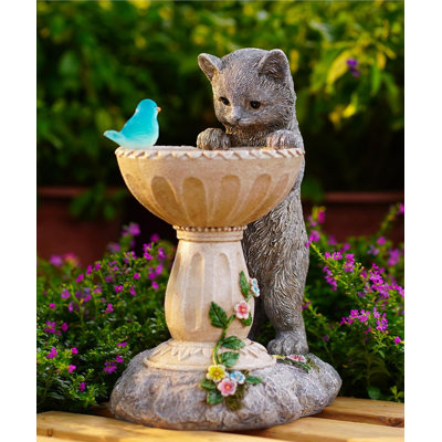 Statue solaire de jardin pour chat pour bain d'oiseaux