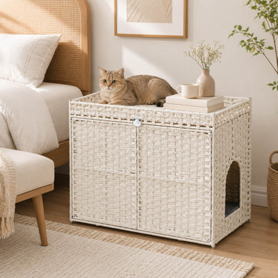 Enceinte de litière 30 po en rotin blanc, tapis et crochets