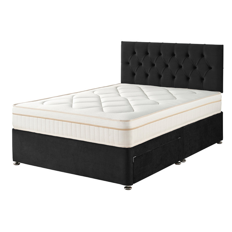 Amanjot Coilsprung Divan Bed Set, Onyx, 2 Drawers, Single (3')