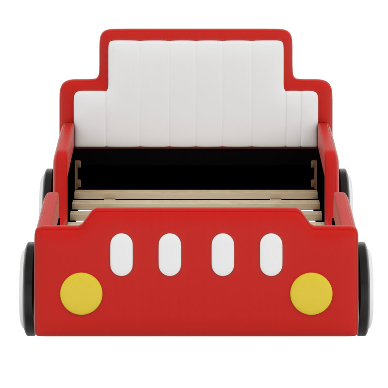 Lit plateforme de style voiture de course avec roues, Rouge