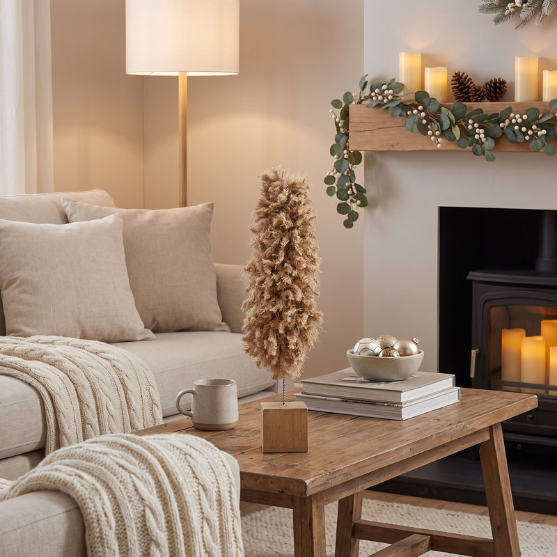 Arbre en tissu avec base en bois, H 12,25 po x l 3 po x P 3 po