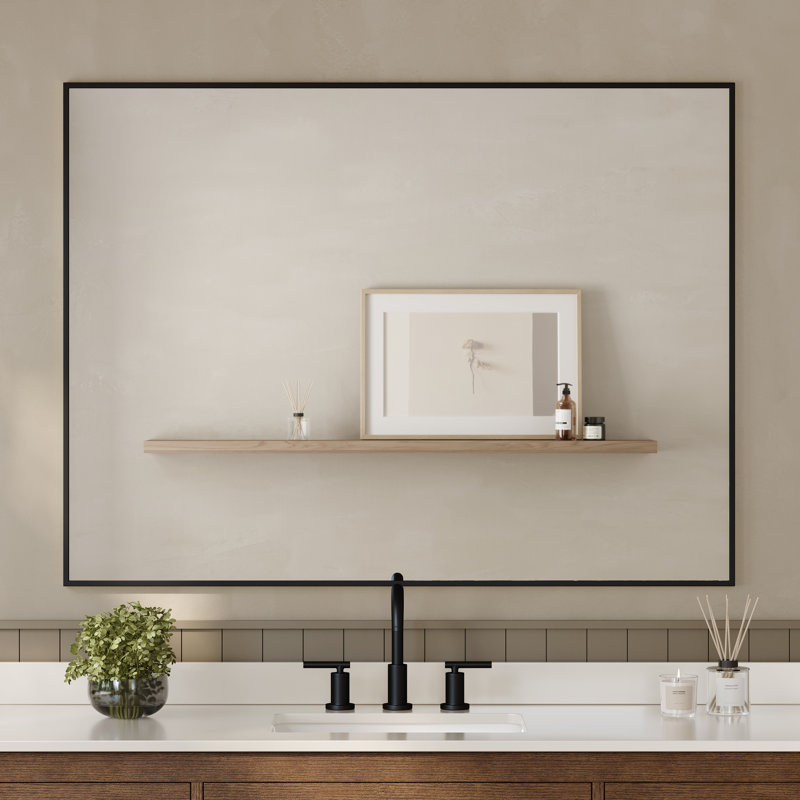 Hudson l 48 po x H 36 po Miroir de salle de bain à cadre carré en métal noir mat, Noir mat