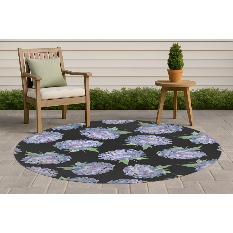 Tapis d'extérieur Hydrangea Love, Gris anthracite, Rond 5 pi