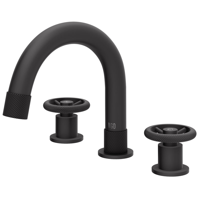 Wythe Widespread 3-Hole Bathroom Faucet, 2-Handle High Arc With Wheel Knob Handles In Matte Black, Matte Black