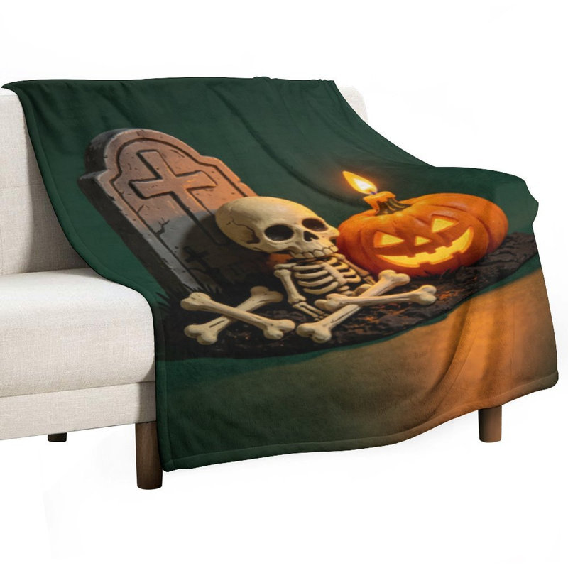 Jeté d'Halloween en flanelle de luxe squelette, couverture douce et chaude pour le canapé-lit du salon, 50 x 60 po
