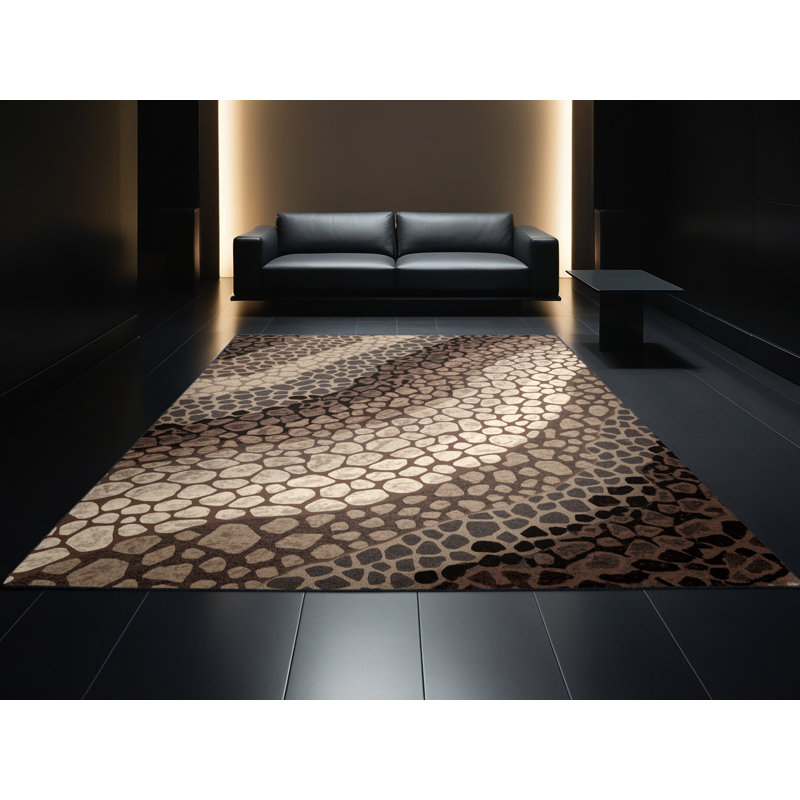 Machine Washable Osnas Stadium Concert Crowd Modern & Contemporary Rug in Brown – Black Binding, 2x3