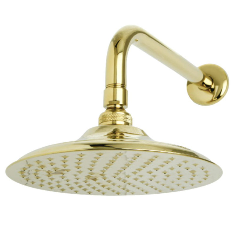 Kingston Brass Shower Scape 7-3/4-Inch Round Raindrop Brass Shower Head with 12-Inch Shower Arm, Polished Brass