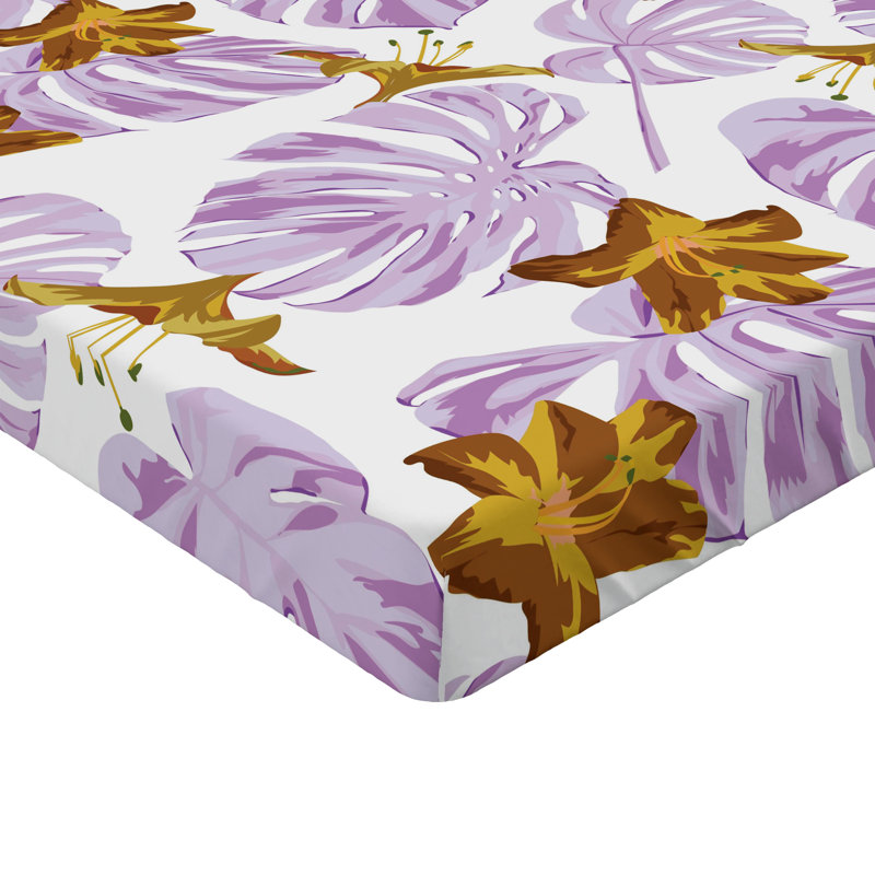 Drap-housse à motif floral Ambesonne, Mauve pâle, ambre, moutarde / floral, Drap-housse de taille très grand