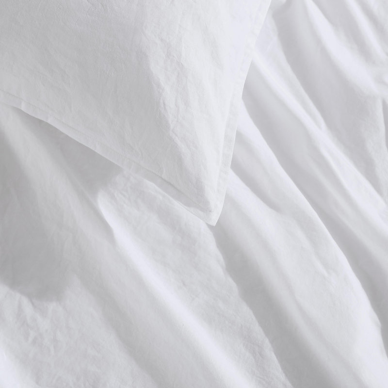 Calvin Klein Washed Percale Solid Cotton Duvet Cover Set, Queen Duvet Cover + 2 Standard Shams, White