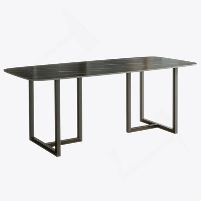 Carbon Steel Dining Table With Lauren Black Gold Stone Surface - Supports Up To 74 Kg