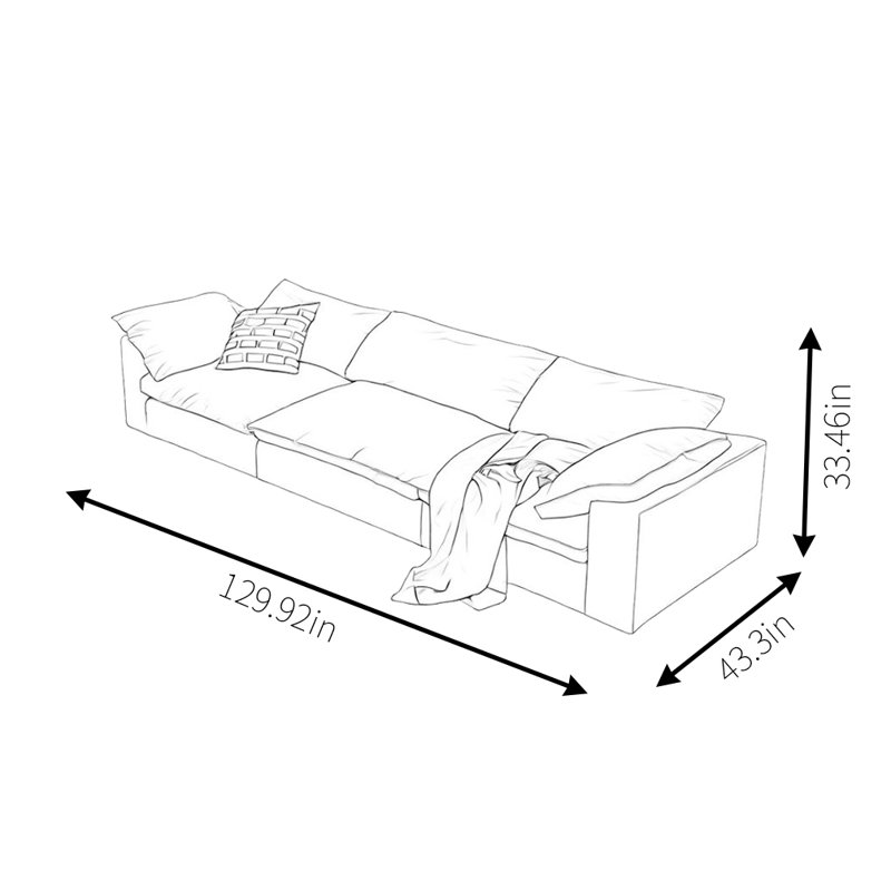 Canapé en lin à plumes de coton, H 33,46 po x l 129,92 po x P 43,3 po, 3