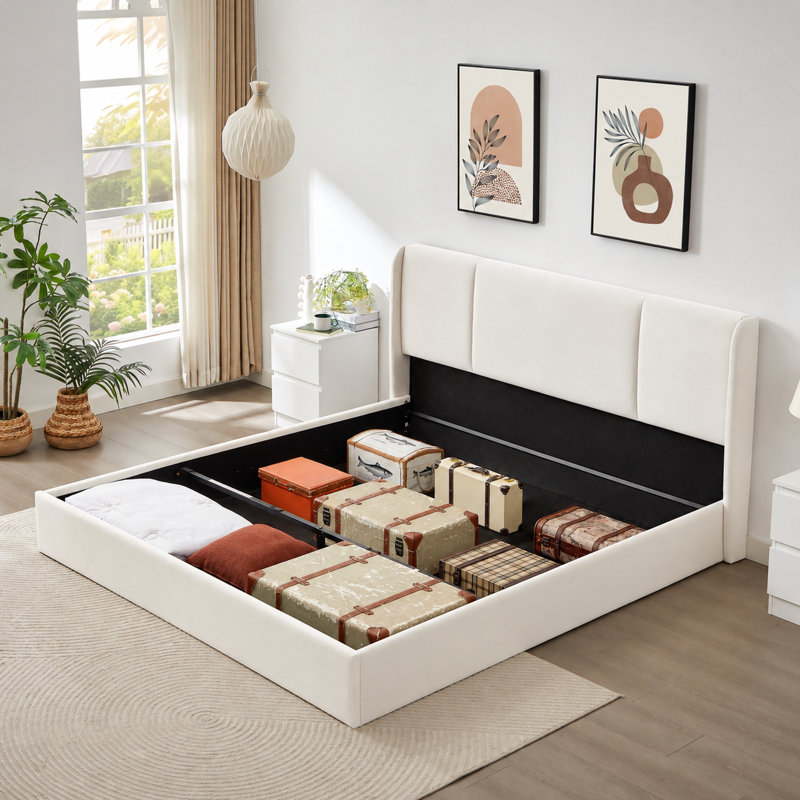 Lit coffre relevable capitonné, taupe, King, Très grand lit, Dark Taupe