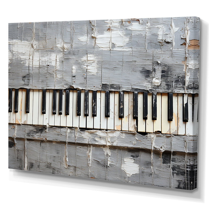 Minimalisme, touches de piano grises et blanches - musique, art mural de piano pour le salon, Toile tendue