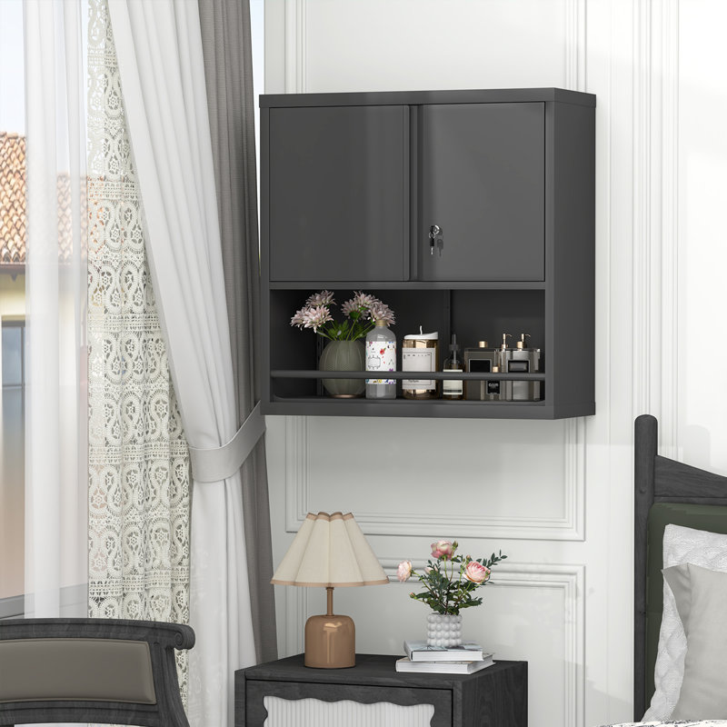 Armoire de rangement en métal avec 2 portes réglables en métal, Gris