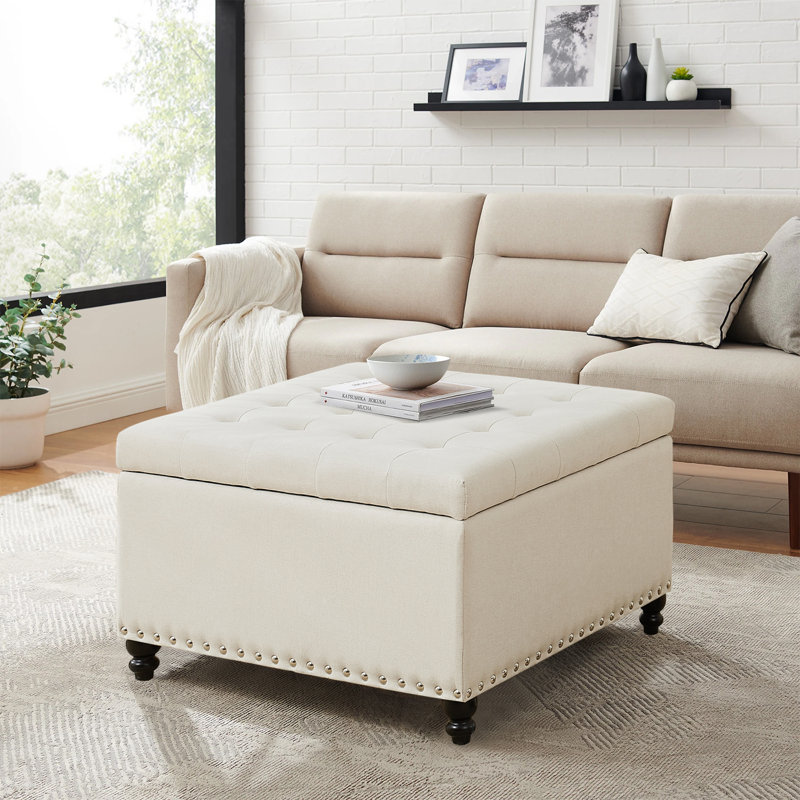 Très grand banc de repose-pieds Boudicca, Mélange de coton beige
