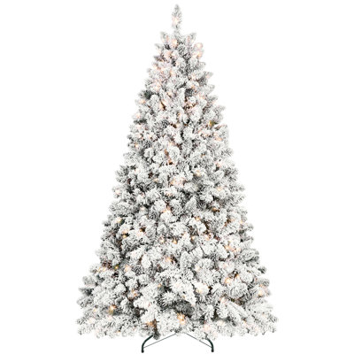 6ft Snowy Flocked Christmas Focal Tree With 350 Ul Lights, 35 Natural Pine , 888 Tips, Hinged Structure For Fast Setup, Stable Metal Base Snow - Effortless Installation, Frame