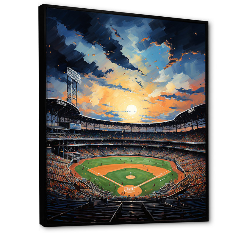 «Stadium In Spotlight Pointillism», peinture I, Cadre flottant noir, H 20 po x l 12 po x P 1 po