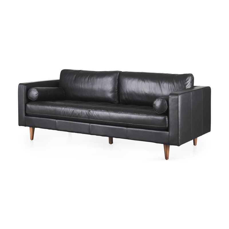 Blaj Upholstered Sofa, Black Genuine Leather