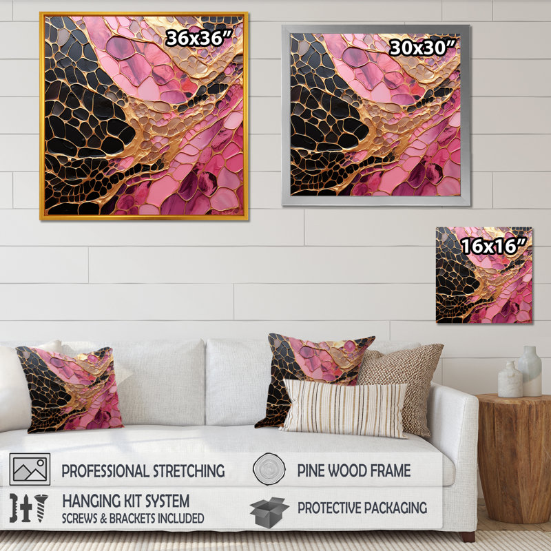 Minimalisme, poteries en or rose - grandes spirales abstraites, H 30 po x l 30 po x P 1 po, Cadre simple noir