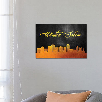 Winston-Salem North Carolina Gold Skyline by Adrian Baldovino - Wrapped Canvas Print