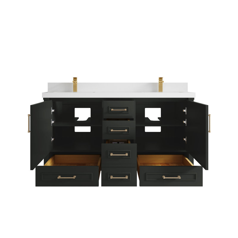 Ensemble de meuble-lavabo double 60 po Aberdeen, Blanc, Bitume