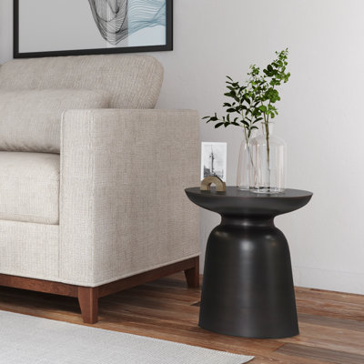 17"W Metal Modern Industrial End Table with Sculptural Design, Assembled