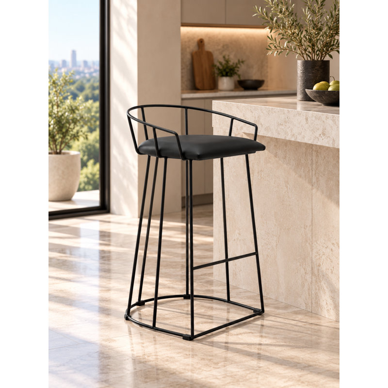Arikka Upholstered Faux Leather Counter Stool, Black, Counter Stool (26.5" Seat Height)