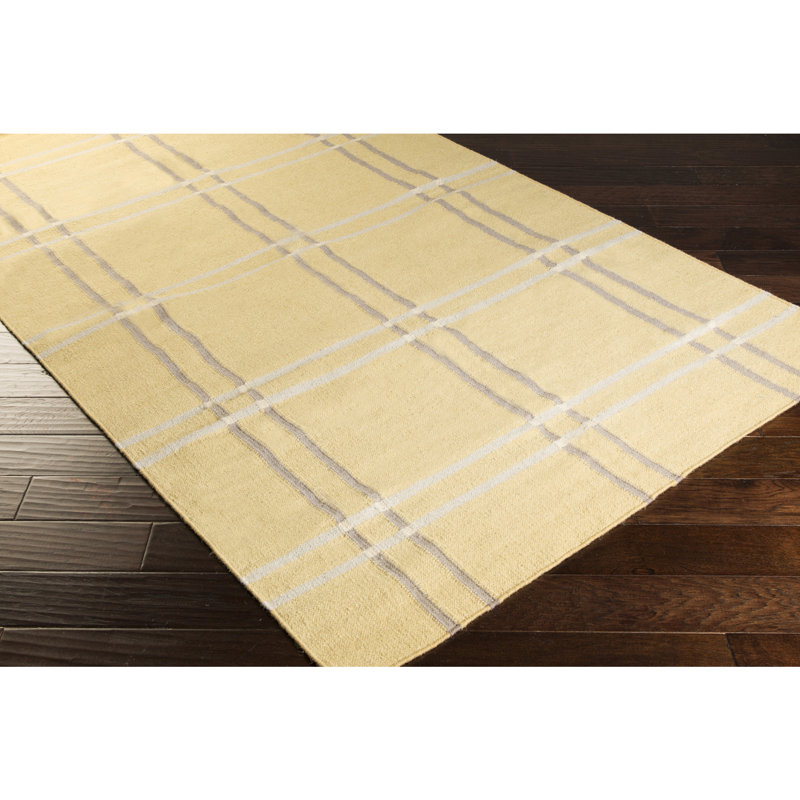 Tapis jaune / gris en laine tissé à la main Sheffield Market, Tapis de couloir 2 pi 6 po x 8 pi