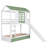 Twin Over Twin Size House Bunk Bed With Convertible Slide And Trundle, White+Green