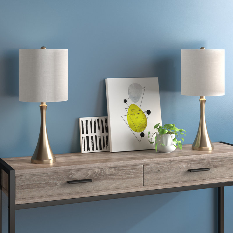 Ensemble de lampes de table 20,25 "Kadence, Plaqué or, Blanc cassé