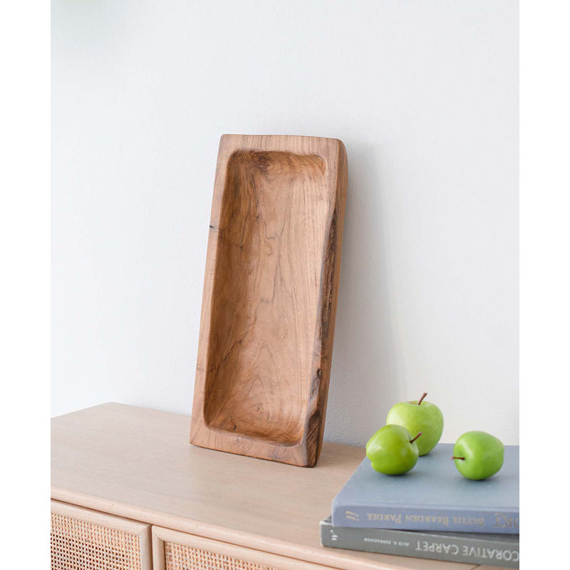 Lorelai Teak Wood Rectangle Tray - 16x8x2.5", Tan