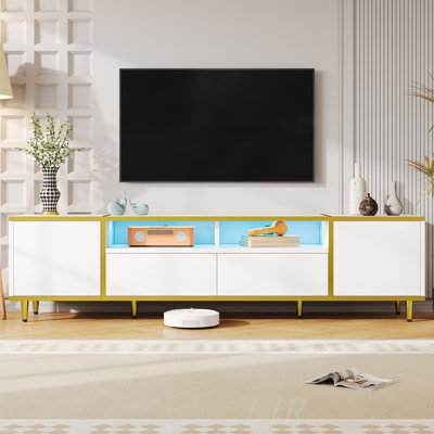 Meuble télé 70,9 po pour téléviseur de 70 po ou moins, meuble télé avec 2 tablettes, lumières DEL et beaucoup de rangement