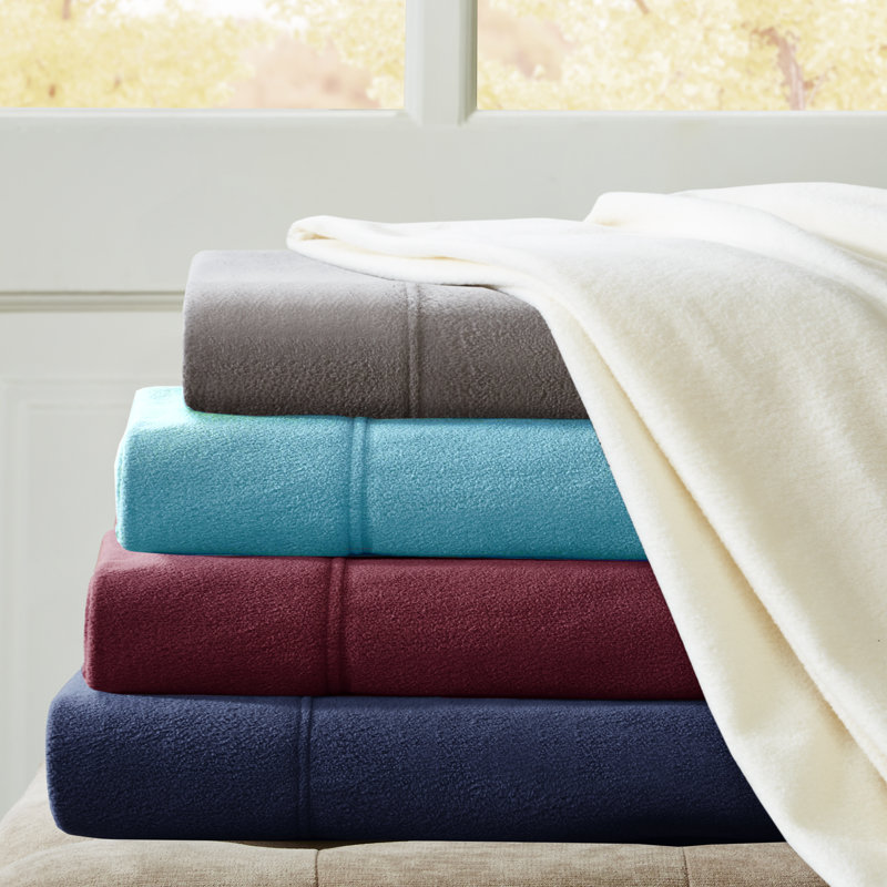 Ensemble de draps en polaire Scotchgard, Double, Bleu marine