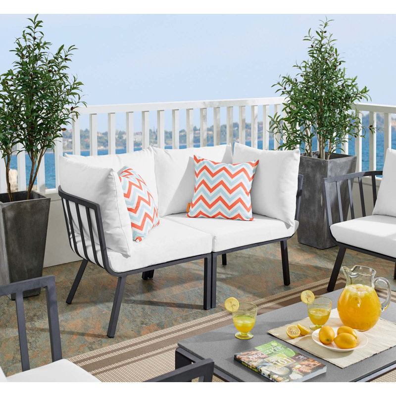 Modway Riverside 2 Piece Outdoor Patio Aluminum Sectional Sofa Set, Gray White