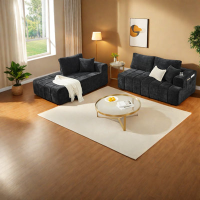 Canapé d'angle à compression, canapé en chenille de 274 cm avec méridienne, style moderne