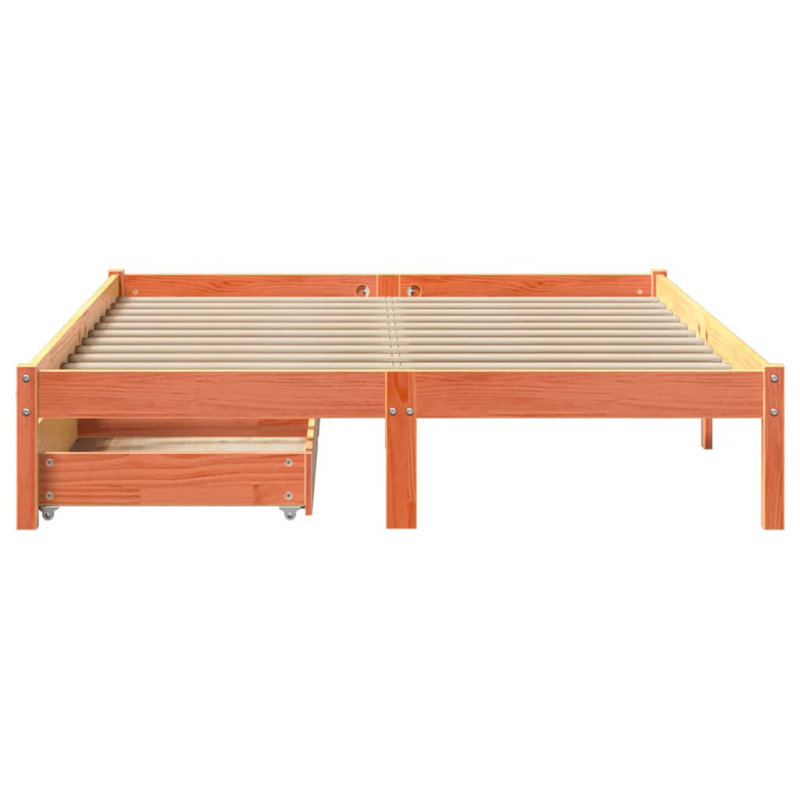 Solid Wood Storage Bed, European Double (140 x 200 cm), Wax Brown