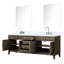 84 po Meuble-lavabo double large en chêne gris avec surface en marbre, robinet et 36 miroirs, protection à long terme en largeur avec comptoir, traitement durable