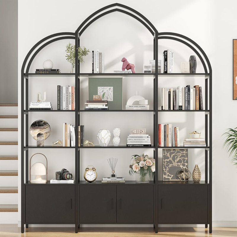 Arched Bookshelves and Bookcases: Triple Wide 5-Tier Large Open Bookshelf, Black