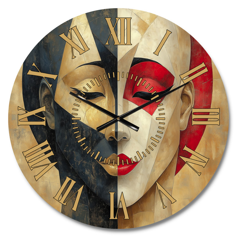 Masques de la scène dorée - Horloge murale Art déco en métal silencieux, Petit
