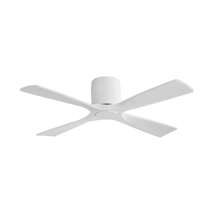  Ventilateur de plafond encastré 48 pales en bois massif DC avec télécommande, Blanc, Blanc, 48" Wide