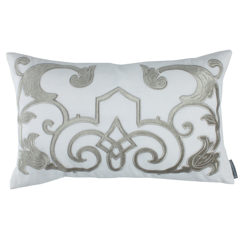 Ice Silver Linen Lumbar Pillow with Feather Fill