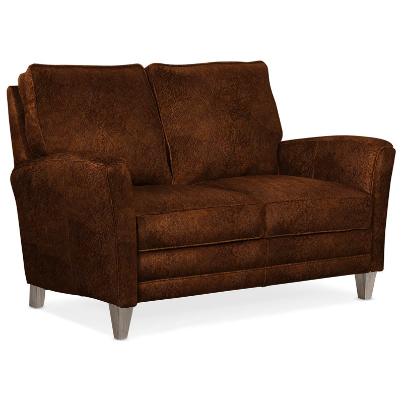 Zion Upholstered 63'' Loveseat, Stone, Anilina Cacao Genuine Leather