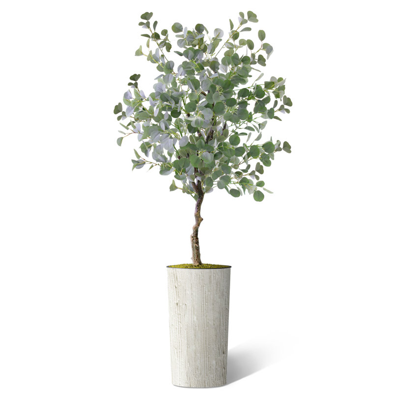 66 " H Faux Eucalyptus Tree in Plastic Planter, Swirl