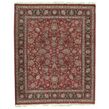 Hand Knotted Wool Area Rug in Red And Navy