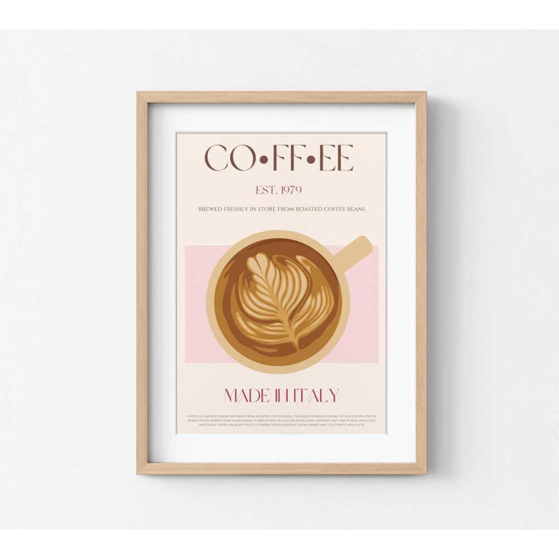 Impression de café italien: Illustration de café au lait, Ne s’applique pas, H 16 po x l 12 po, Impression sans cadre