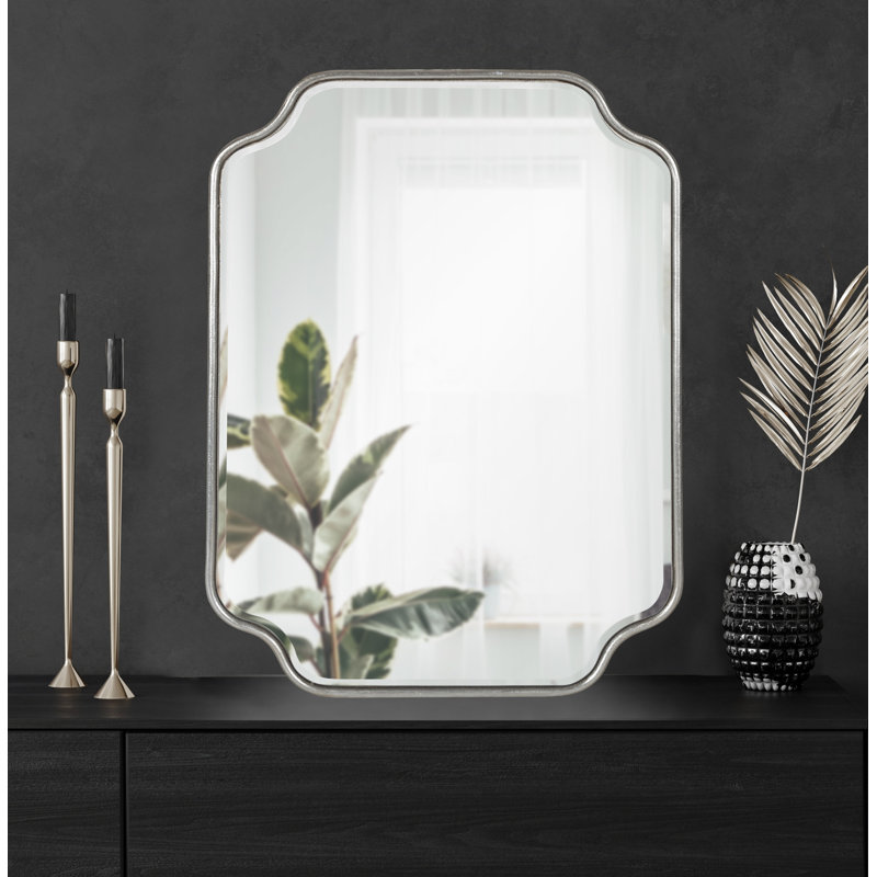 Aransa Scalloped Rectangle Wall Mirror, 24" x 18", Silver