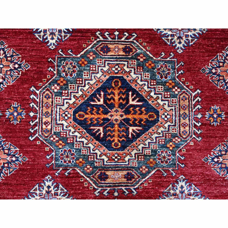Tapis carré rouge en laine noué à la main super Kazak 9 pi 9 po x 9 pi 11 po Scarlet